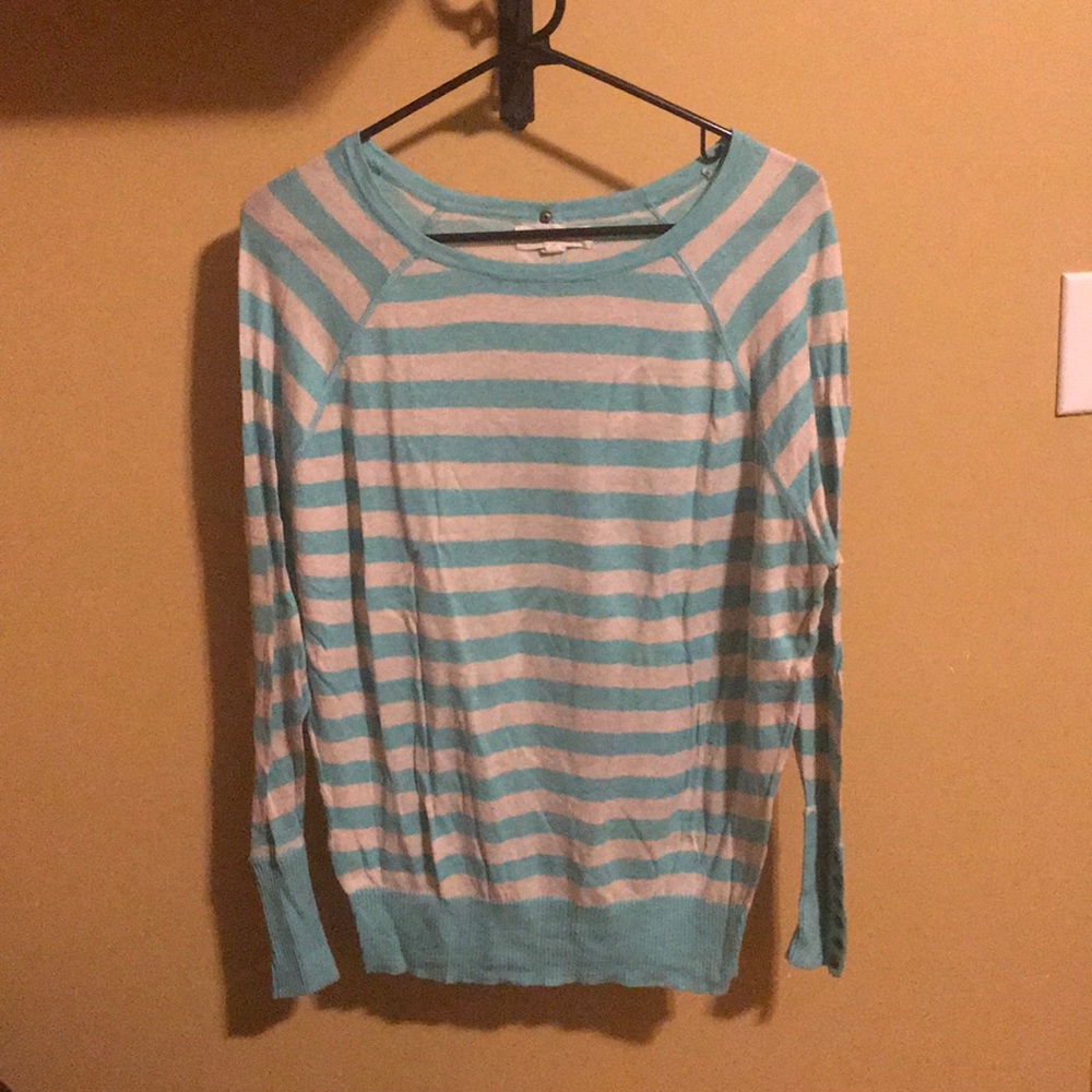 Cream/Teal Striped Sweater